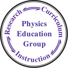 A circular logo for UW PEG, with research, instruction, and curriculum written around the edge, implying cyclic interaction.
